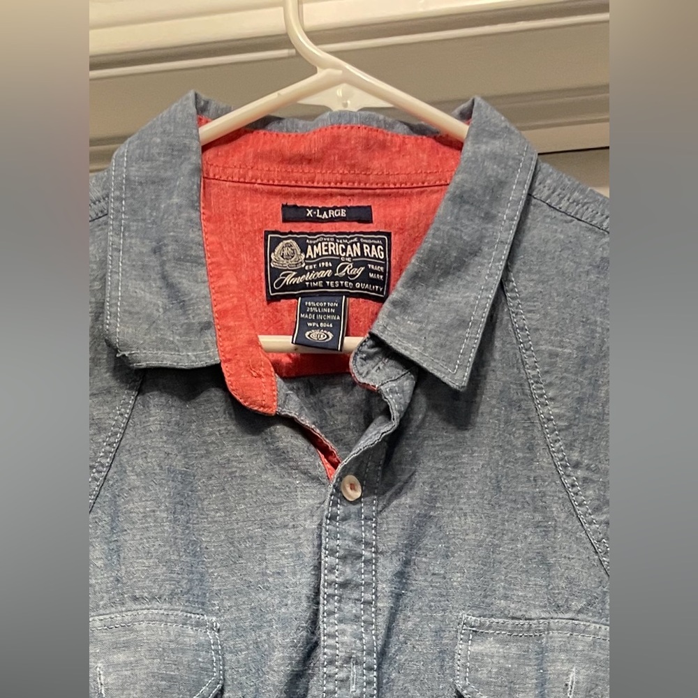 Men’s XL American Rags Casual Short Sleeve Jean Button-Up Shirt